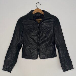 Vtg The Leather Ranch black leather bikercore western motorcycle jacket / sz S